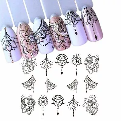 $2.69 • Buy DIY Nail Art Water Transfer Decal Stickers Black Necklace Gems Flowers Jewellery