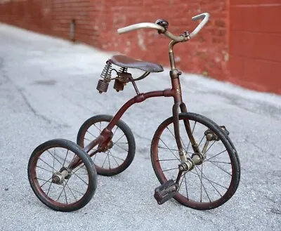 Vintage Tricycle Prewar Bike Kids Trike Keystone Bell Leather Saddle Seat • $499.99