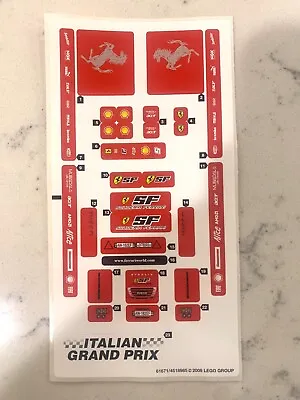 LEGO STICKER SHEET For 8153 Ferrari F1 Truck 1:55 New & Genuine! • $18.99