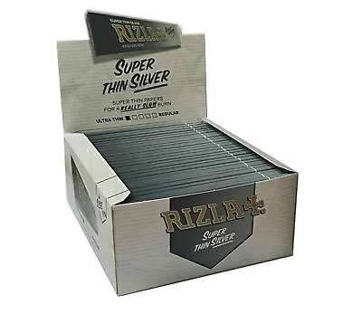 FULL BOX RIZLA SILVER KING SIZE Slim Cigarette Rolling Papers 50 Packets • £18.99