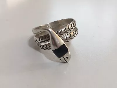 Vintage ￼925 Solid Sterling Silver Unique ￼Black Head Snake Ring Size 9 • $34.95
