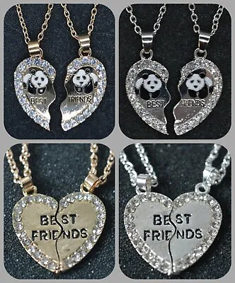 Best Friends Half Heart Pendant Necklace Friendship Shape BFF Chain Gift Panda • £4.95