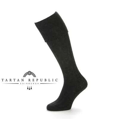 New Scottish Tartan Republic Kilt Hose Socks For Kilts - Charcoal - 3 Sizes • £10