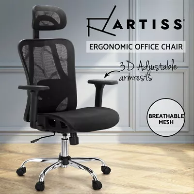 Artiss Ergonomic Office Chair Computer Desk Chairs Headrest Recline Black • $169.95
