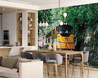 3D Green Forest Yellow Train Wall Murals Wallpaper Murals Wall Sticker • $160.84