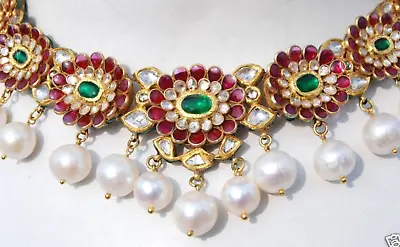 Most Gorgeous 23kt Gold Emerald Ruby Diamond Mughal Necklace • $20000