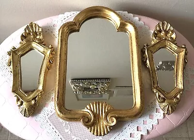 Set Of 3 Vintage Italy Florentine Gold Gilt Wall Accent Mirrors • $124.99