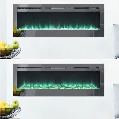 Mirrored Fireplace 50'' Wall Mount/Inset Electric Fire 12 LED Crystal/Log Effect • £239.99