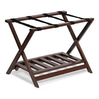 Hotel Style Folding Suitcase Luggage Rack With Shelf Walnut (Open Box) • $42.35