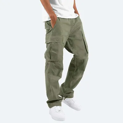Mens Cargo Combat Work Long Trousers Chino Pants Work Wear Jeans Multi Pockets • $19.77