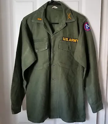 1966 OG 107 Sateen Fatigue Shirt US Army Infantry Officer Medium 15 1/2 X 33 • $50
