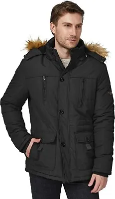 WenVen Mens Parka Jacket Faux Fur Hooded Winter Coat Fleeced Waterproof Overcoat • $94.71