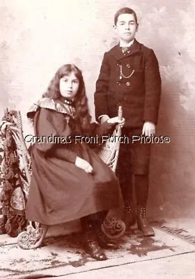 Cabinet Card Photo Nicely Dressed Victorian Children Girl Boy Chair York NE • $5.95