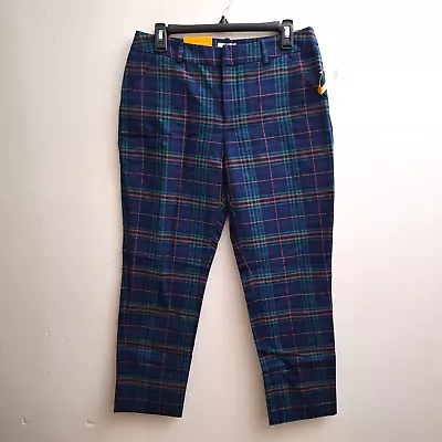 Merona Womens Plaid Crop Pants 8 Blue Green Mid Rise Stretch Ankle Classic NWT • $17.99