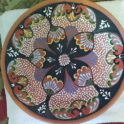 Lot Of 3 Mexican Clay Hand Painted Display Plates Terracota Pottery Various Size • $42