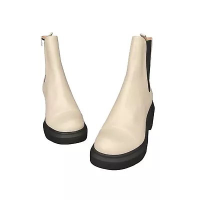 Stuart Weitzman Norah Chelsea Cream Leather Platform Boots Size 10C WORN ONCE • $98.92
