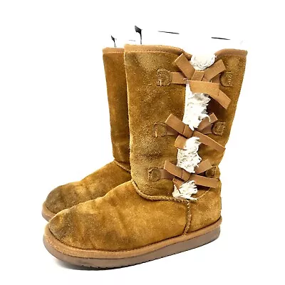 Koolaburra UGG Winter Snow Boots Youth 3 Victoria Tall Brown Suede Fur 1020171 • $38.72