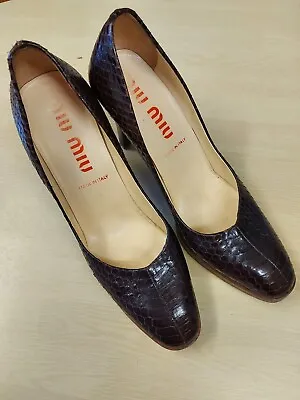 Miu Miu Ladies Brown Leather Snake Print High Heel Shoes.. Size 39 (UK 6).. USED • £30