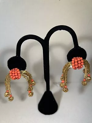 VENDOME Vintage Drop Orange UNUSUAL Earrings W/gold Metal Finish SIGNED 1950/60 • $45