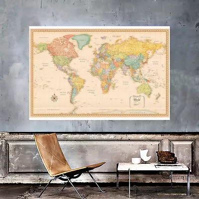 A1 A2 Classic English World Map Atlas Canvas Poster Photo Prints Home Wall Decor • $9.99