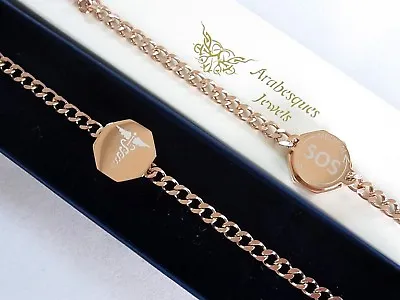 Stainless Steel/rose Gold Sos Bracelet/medical Info Alert/ Ladies/mens/talisman • £25.99