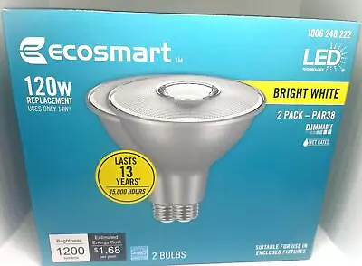 EcoSmart 120-Watt Equivalent PAR38 Dimmable Energy Star Flood LED Light Bulb Bri • $23.89