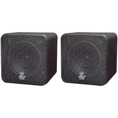 Pyle PCB4BK 4'' 200 Watt Black Mini Cube Black Bookshelf Speaker (Pair) • $52.49