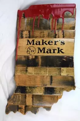 Unique Wood State Of Indiana Shaped Maker's Mark Bar Sign 25  X 13  Man Cave • $195