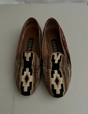 $26.82 • Buy Zalo LEATHER SOLE Needlepoint TAPESTRY LOAFERS SLIP ON Shoes Aztec Size 8M