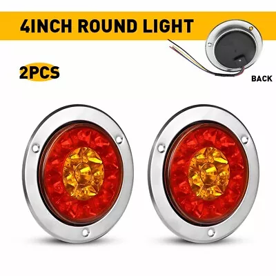 2x 4 Inch Round 16LED Red Amber LED Turn Stop Brake Trailer Tail Lights Truck R • $16.99