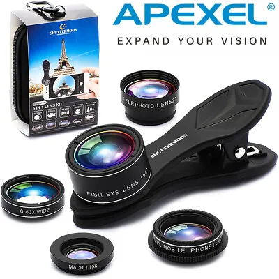 5 In 1 Cell Phone Camera Lens Kit Macro Wide Angle For IPhone Android Smartphone • £18.98