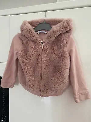 Mayoral Chic Girls Textured Fur Pink Hooded Cardigan Age 3 Years • £15