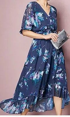 £20 • Buy Kaleidoscope Blue Floral High Low Wrap Maxi Dress Size 14 BNWT New 