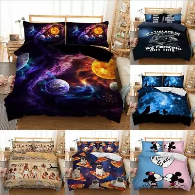 Galaxy Skull Mickey Mouse Quilt Duvet Cover Set Full Bedding Bed Linen • $77.99