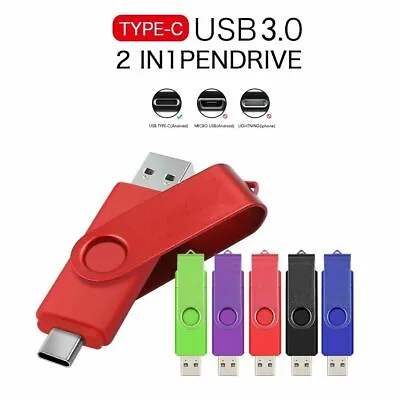 Type C USB 3.0 Flash Drive 128GB 64GB 32GB 16GB 2in1 USB-C Memory Stick Pendrive • £5.05