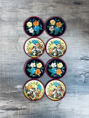 Set Of 8 Vintage Metal Floral Cup Coaster 3”  • $12.95