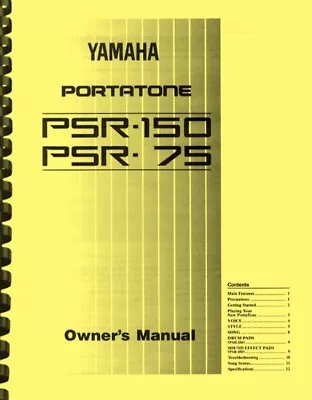 Yamaha PSR-150 PSR-75 Portatone Digital Keyboard OWNER'S MANUAL • $25.61