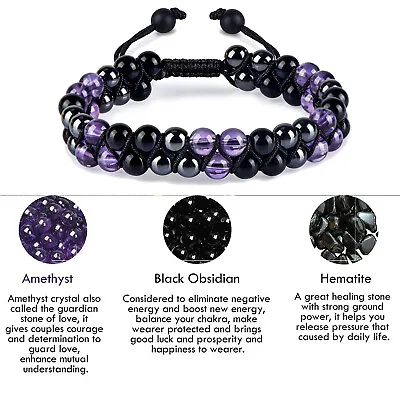 6mm Triple Protection Bracelet Healing Pyramid Energy Crystal Gemstone Bracelets • $18.79
