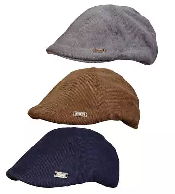 New Hawkins 6 Panel Cord Flat Cap Preformed Peak Gatsby 100% Cotton Duckbill • £8.50