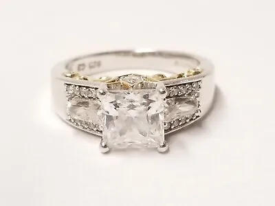 Verragio Two Tone Sterling Silver CZ Princess Cut Engagement Ring Sz 7.5 (5.7g)  • $45.22