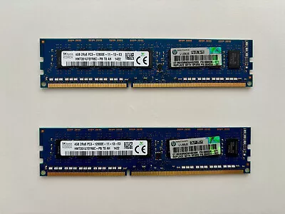 Genuine HP HPE 8G 2x4GB DDR3 PC3L-12800E 1600MHz 1.5V ECC Unbuffered UDIMM RAM • $41.90