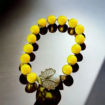 J. Crew Yellow Beaded Bracelet Beetle Bee Bug Clasp Gold Tone Rhinestones 7  • $49.99