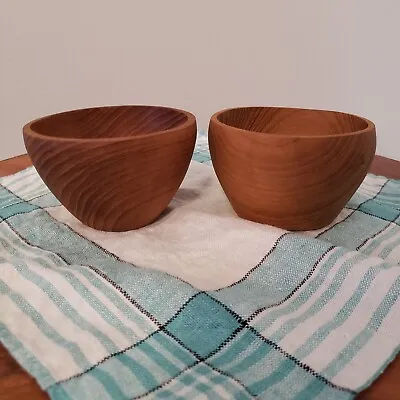 Vintage Teak Wood Bowls Pair (2) Made In Thailand Serving  Salads 2.5  Tall  • $11