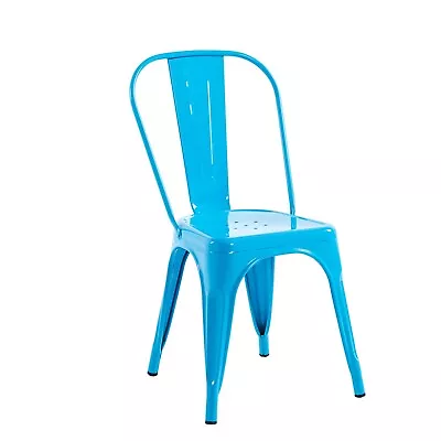 Outdoor Blue Industrial Metal Dining Chairs Vintage Retro Kitchen Cafe Stacking • £34.99