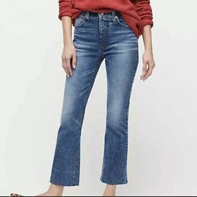 New J. Crew Billie Demi Boot Crop Jean Cool Shadow High Rise Flare Ankle Raw Hem • $59.99