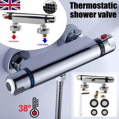£28.29 • Buy Thermostatic Exposed Bar Shower Mixer Valve Tap Chrome Bottom 1/2  Outlet Modern