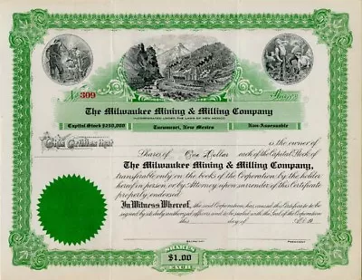 Milwaukee Mining And Milling Co. - Mining Stocks • $50