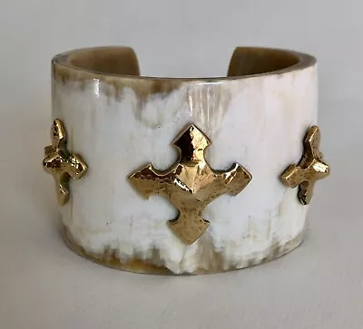 ASHLEY PITTMAN AP Kenya TANI Wide Cuff Bracelet Light Horn Bronze Maltese Cross • $299