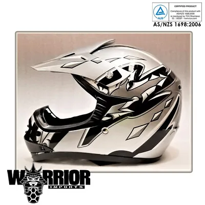 Motocross Dirt Bike Helmet Silver  Quad Kids Child Youth S M L Aust Std  • $69.45