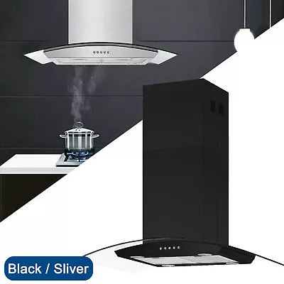 30in Island Mount Range Hood 900CFM Tempered Glass 3-Speed Fan Black/Sliver LEDs • $265.99